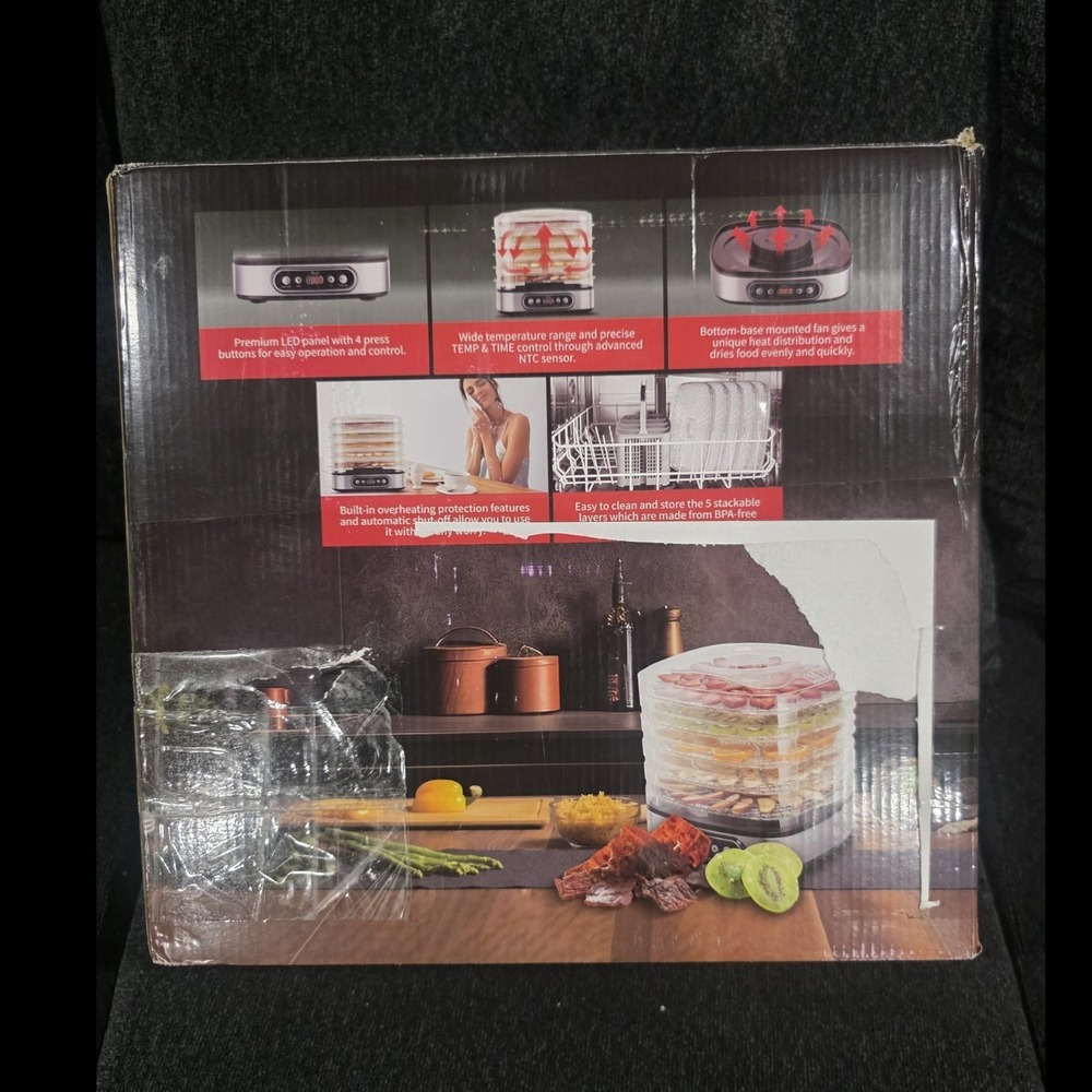 Rosewill KS3301DB RHFD-15001 Food Dehydrator LED Display 5 Trays 360° Hot Air